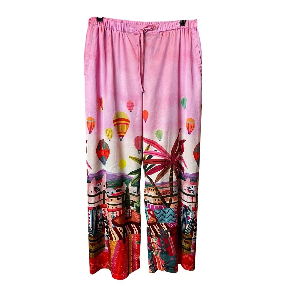 Soma Women's Satin Pajama Pants Wide Leg Large Colorful Air Balloon